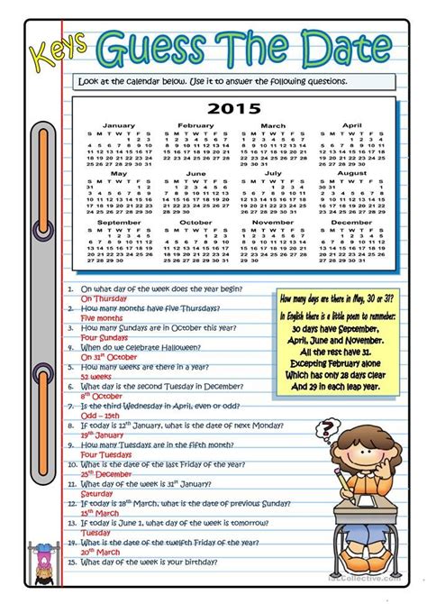 GUESS THE DATE 2015 Worksheet Free ESL Printable Worksheets Made By