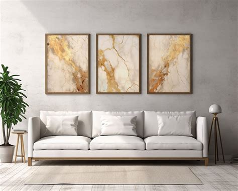 Lakelzdecor Beige And Gold Marble Wall Prints Set Of 3 Printable Beige Bedroom Wall Art White