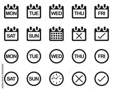 Days Of The Week Icons Black & White Set Big Stock Vector | Adobe Stock