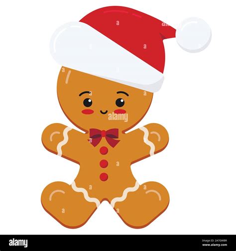 Flat Kawaii Design Of Christmas Character Glazed Gingerbread Man In Red