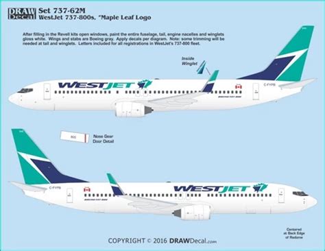 Boeing 737 800 Westjet Maple Leaf Logo Draw Decal 44 737 62m