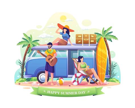 Personnes Profitant Des Vacances Pendant L Illustration De L T