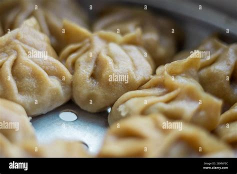 Top View Of Chicken Momo Dumplings Dimsum Snacks Delicious Homemade