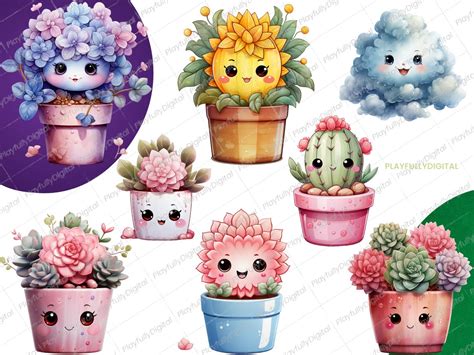 Kawaii Clipart Kawaii Succulent Clipart Cute Clipart Etsy