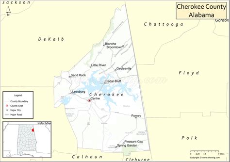 Map of Cherokee County, Alabama showing cities, highways & important ...