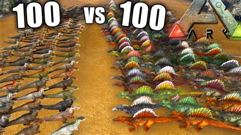 Ark 100 Yutyrannus Vs 100 Spinosaurus Yuty Vs Spino Ark Survival Evolved Dino Batallas Youtube