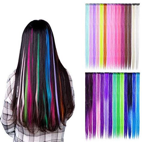 30 Pieces Colorful Hair Extensions Clip in Party Hairpiece, Heat ...