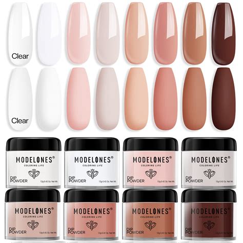 Modelones Dip Powder Nail Set Starter Colors Popular Nude Pink Clear Skin Tone Neutral