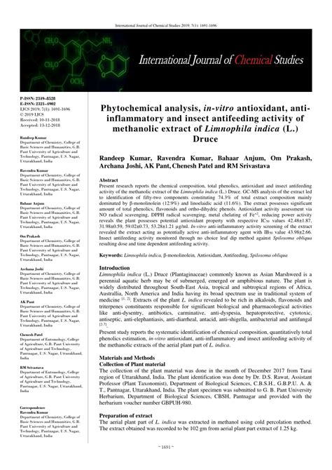 Pdf Phytochemical Analysis In Vitro Antioxidant Anti Inflammatory