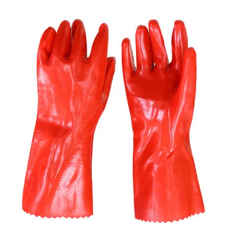 Long Gauntlet Fully Dipped Red PVC Work Gloves Waterproof Oil Chemical