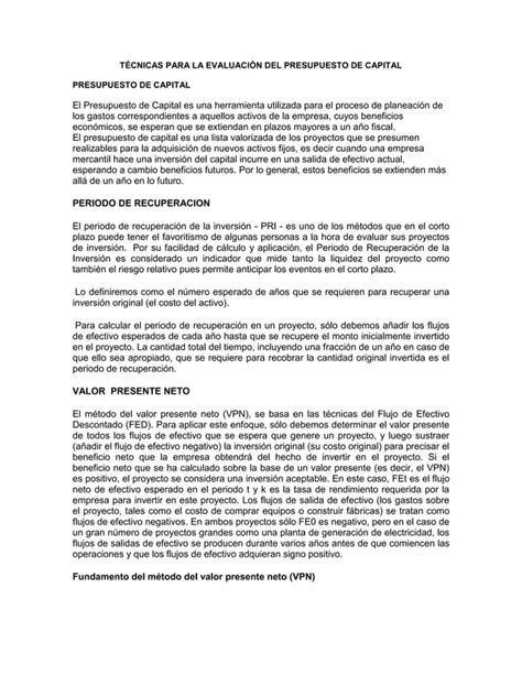 Tecnicas De Evaluacion Del Capital Pdf