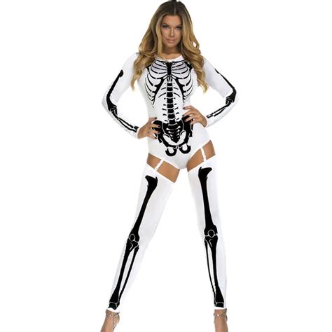 White Red Bad To The Bone Halloween Skeleton Costume For Women Sexy Sex