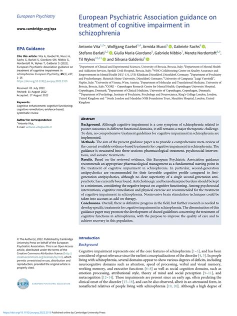 PDF EPA Guidance On Treatment Of Cognitive Impairment In Schizophrenia