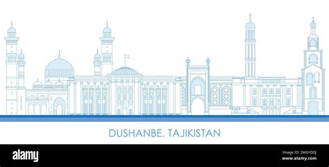 Outline Skyline panorama of city of Dushanbe, Tajikistan - vector ...