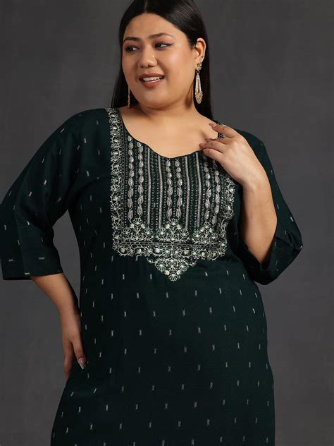 Buy Plus Size Green Yoke Design Rayon Straight Kurta Online At Rs 824