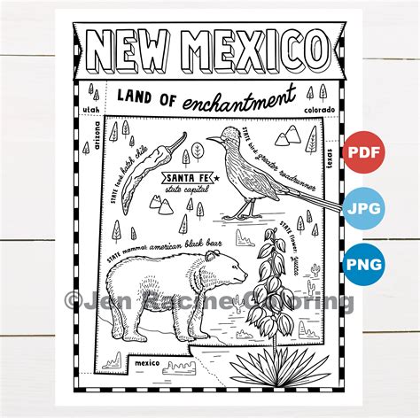 New Mexico Coloring Page United States State Map Wildlife - Etsy