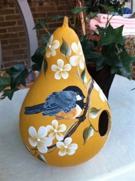 Items Similar To Painted Gourd Birdhouse Handpainted Chickadee And