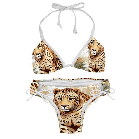 Leopard Swimsuit Bikini Set With Detachable Sponge And Adjustable Strap