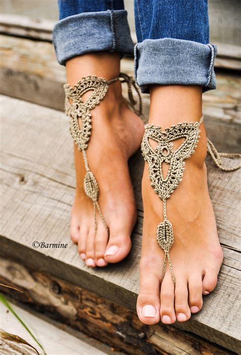 Crochet Barefoot Sandals Tan Lace Shoes Barefoot Sandal Etsy