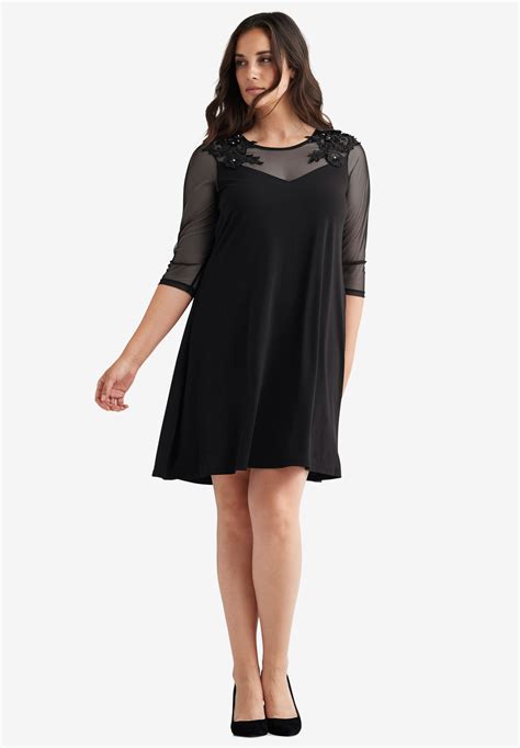 Embellished Mesh Yoke Dress By Ellos® Plus Size Special Occasion