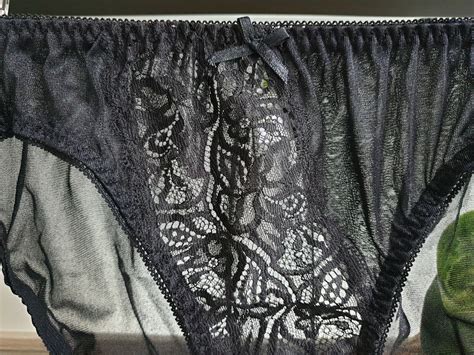 Vintage Silky Nylon Panties Black Lace Bikini High Le Gem