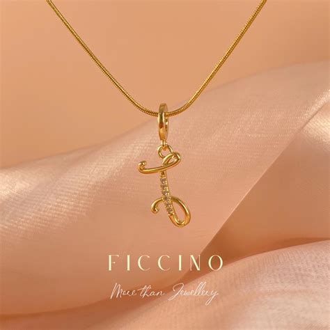 FICCINO 18k Gold Plated Titanium Steel Initial Necklace Handwriting