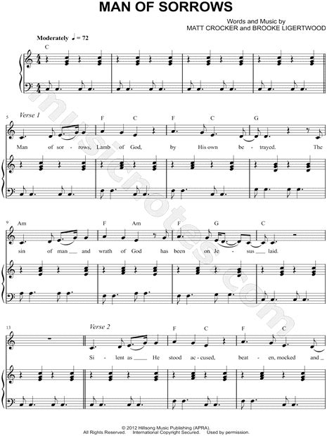 Print And Download Man Of Sorrows Sheet Music By Hillsong Sheet Music Arranged For Pianovocal