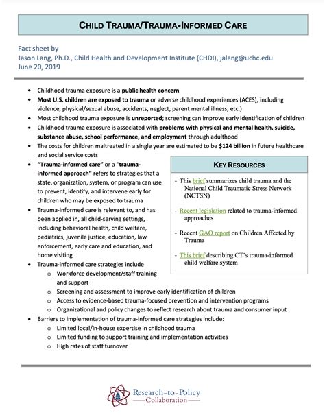 Child Trauma and Trauma Informed Care - Evidence-to-Impact Collaborative