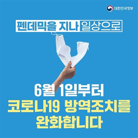 6월부터 코로나19 방역조치를 완화합니다 전체 카드한컷 멀티미디어 대한민국 정책브리핑