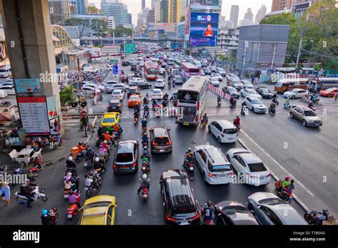 Rush Hour Traffic At Intersection Of Phetchaburi Road And Asok Road