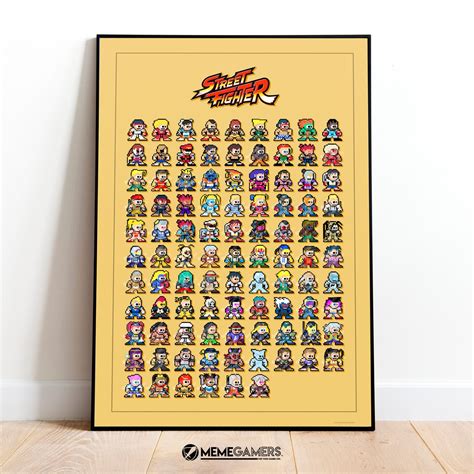 Street Fighter Poster ALL CHARACTERS, Gold Variant, 8bit Retro, Fan Print, Street Fighter 6, Ryu ...