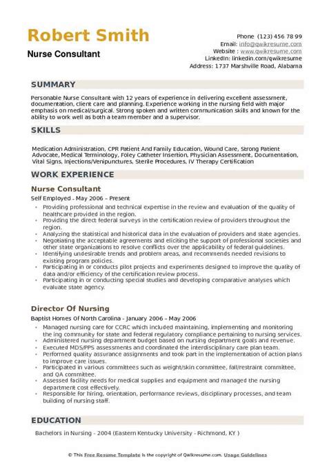 Nurse Consultant Resume Samples Qwikresume