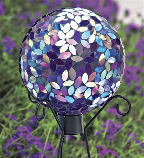 Purple Mosaic Gazing Ball With Metal Stand Wind And Weather