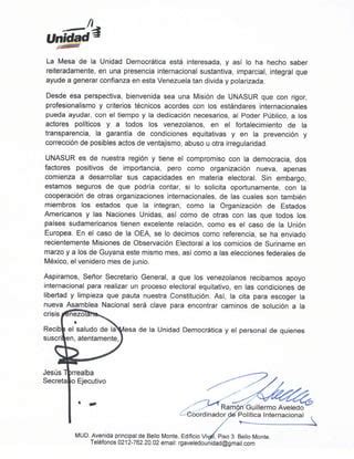 Comunicado De La MUD A UNasur PDF