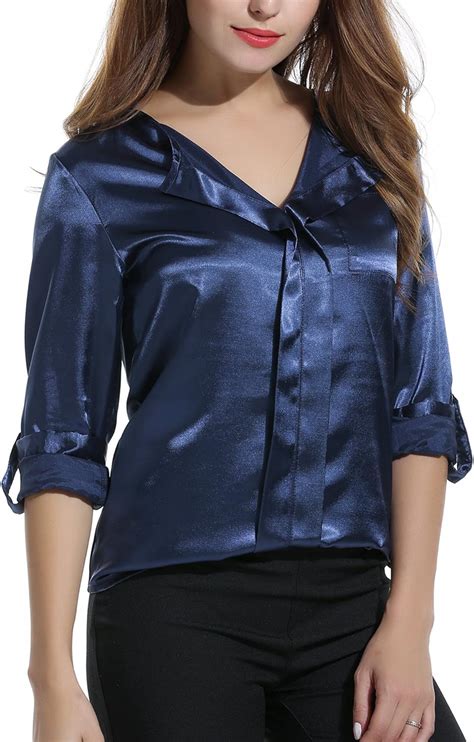 Meaneor Damen Satin Bluse Mit B Ndchen Schluppenbluse Langarmshirt