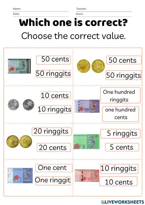 Malaysian Currency Worksheet Money Math Simple Past Tense Regular