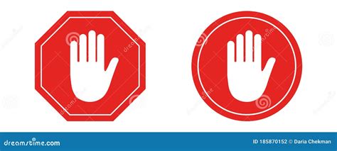 Stop Sign Red Prohibition Sign With A Human Hand In The Shape Of An