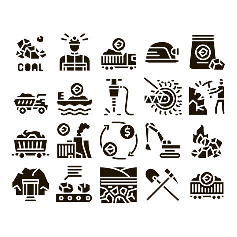 Coal Mining Equipment Glyph Set Vector 17508523 Vector Art at Vecteezy