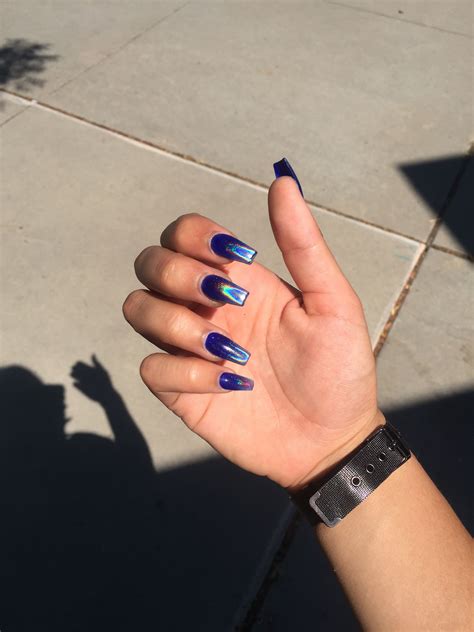 Blue Coffin Holographic Ombré Nails Manicure Com Glitter Nail Manicure