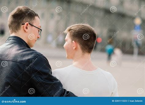Cute Gay Couple In The City Tender Gentle Kissing Smiling Stock Image Image Of Homosexual