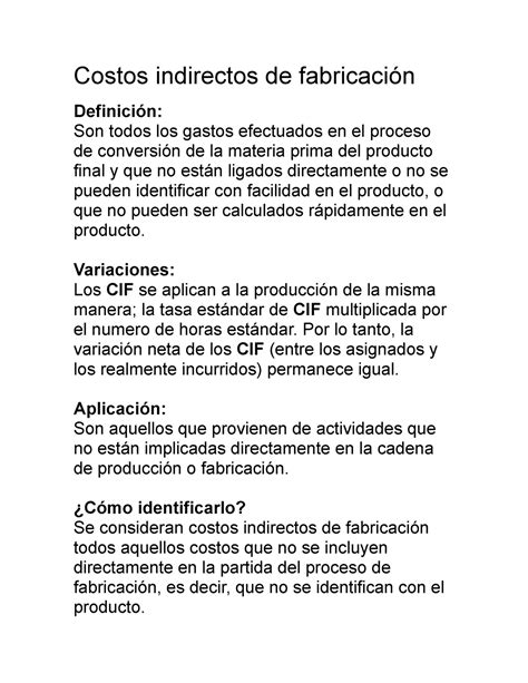 Costos indirectos de fabricación Costos indirectos de fabricación