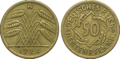 Weimarer Republik 50 Rentenpfennig 1924 A sehr schön MA Shops