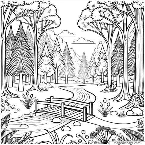 Coloriage Paysage Forêt Et Pont à Imprimer Gratuitement