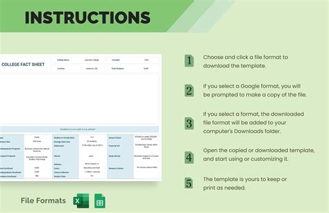 college fact sheet template  excel google sheets