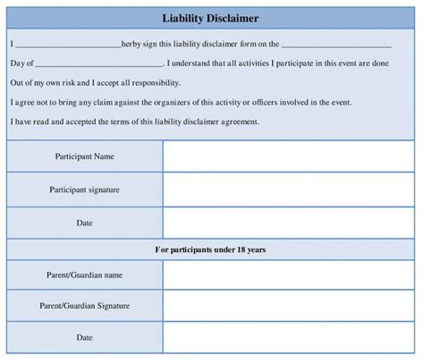 Download Liability Disclaimer Form Template in Word Document - Sample Forms