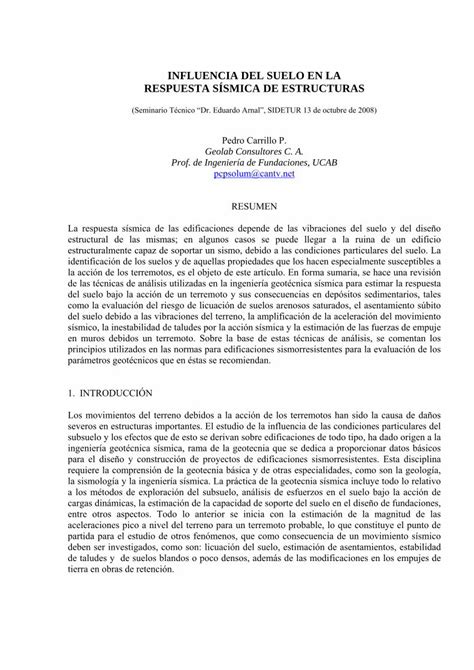 Pdf Influencia Del Suelo En La Respuesta S Smica De Estructuras