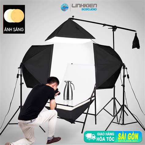 Bộ KIT Studio Chụp Ảnh Sản Phẩm Chân Đèn 2m Kèm Softbox 50x70 Cm Hỗ Trợ