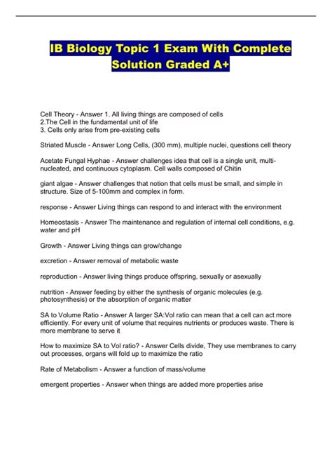 IB Biology Topic 1 Exam With Complete Solution Graded A+ - IB Biology Topic 1 - Stuvia US