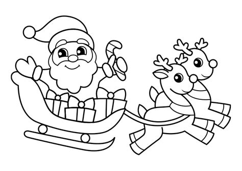 Dibujo de Navidad para colorear el trineo de Papá Noel con los renos