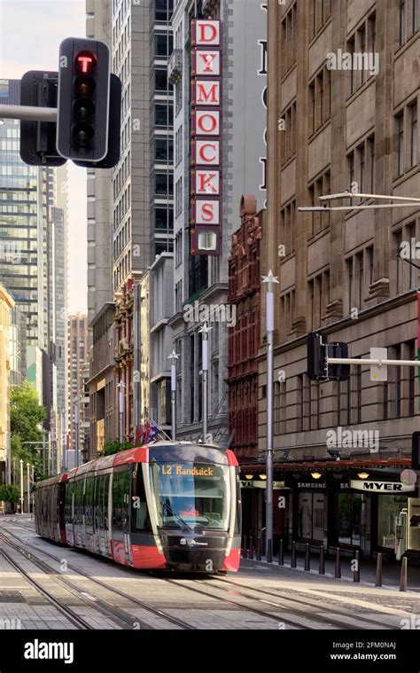 The Electric Light Rail Tram System On George Street Sydney Australia